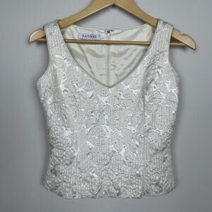 Kayunger New York Vintage Beaded Y2K Top Size 4 Ivory Fairycore Ethereal Sleevel